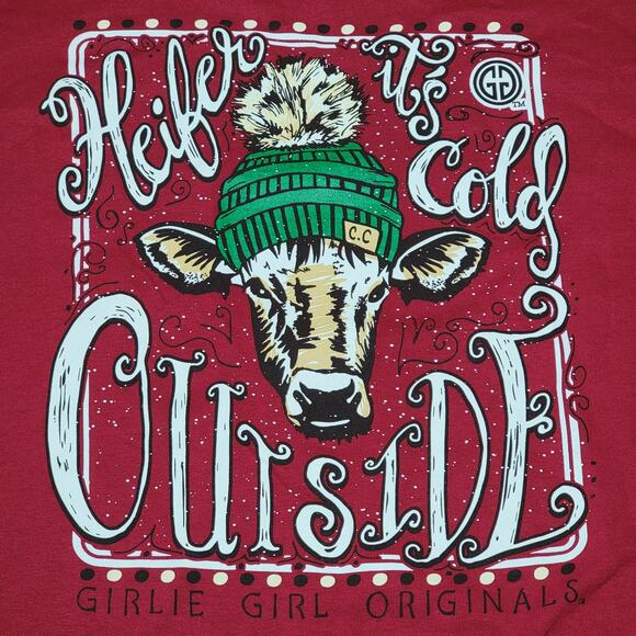 Girlie Girl Originals LS Maroon Tee "Heifer It's Cold Outside" - Size Large - Picture 2 of 6